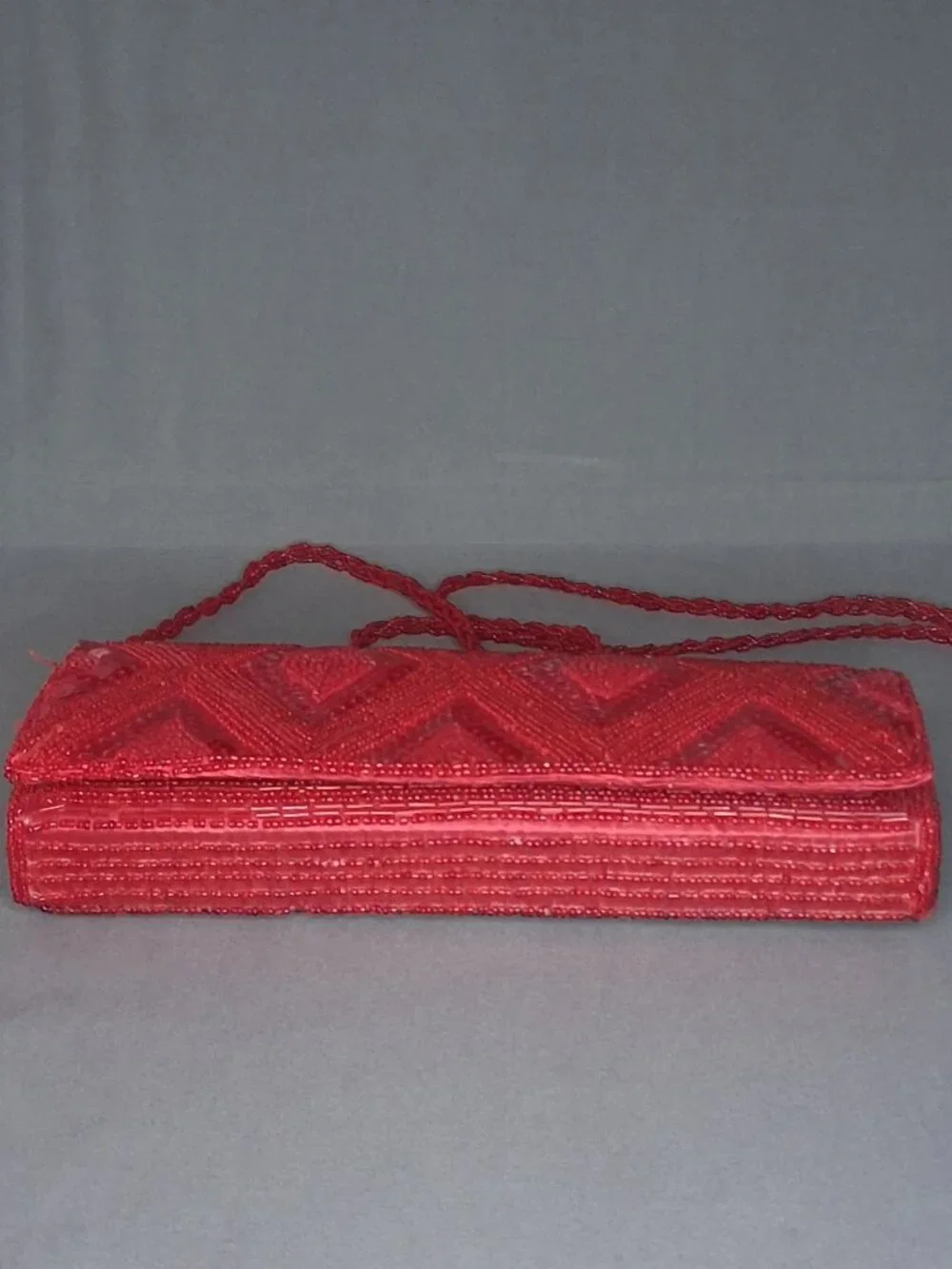 Bijoux Terner Red Beaded Sequin Convertible Evening Clutch Shoulder Bag